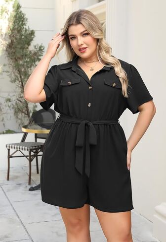 Nemidor Womens Plus Size Casual Romper Summer Casual Dressy Outfits Short Pants Jumpsuit with Belt and Pocket 16-26 in Saudi Arabia
