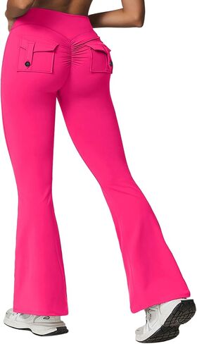 Rugkey Flare Leggings with Pockets for Women Butt Lifting Workout Leggings Gym Bell Bottom High Waisted Yoga Pants in Saudi Arabia