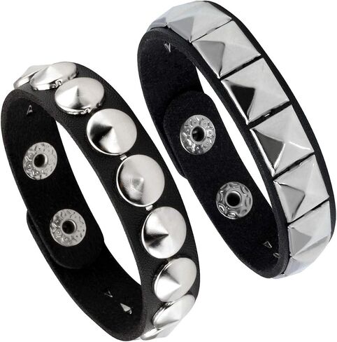 Manfnee 4Pack Punk Goth Bracelet for Man Women Leather Spike Rivet Metal Studded Wristbang Black in Saudi Arabia