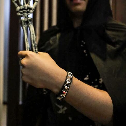 Manfnee 4Pack Punk Goth Bracelet for Man Women Leather Spike Rivet Metal Studded Wristbang Black in Saudi Arabia