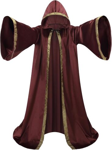 yolsun Velvet Wizard Robe with Hood and Sleeves, Men Wizard Cloak Costume Halloween Cosplay Medieval Cape Renaissance Costume in Kuwait