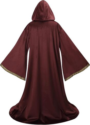 yolsun Velvet Wizard Robe with Hood and Sleeves, Men Wizard Cloak Costume Halloween Cosplay Medieval Cape Renaissance Costume in Kuwait