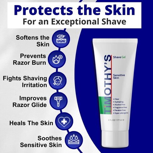Organic Natural Shave Gel for Sensitive Skin by Timothy's Travel size Unscented Shave Gel 3 oz. Paraben Free Alcohol Free Fragrance Free in Saudi Arabia