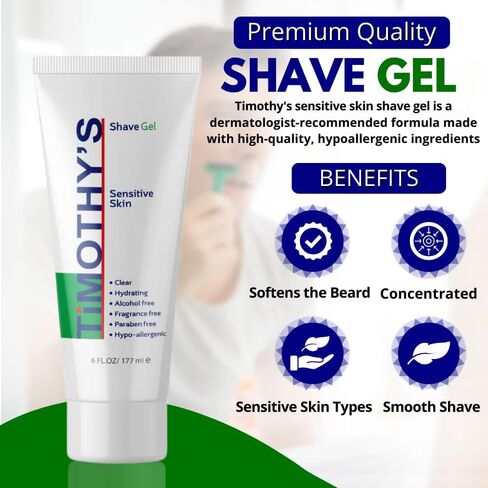 Organic Natural Shave Gel for Sensitive Skin by Timothy's Travel size Unscented Shave Gel 3 oz. Paraben Free Alcohol Free Fragrance Free in Saudi Arabia