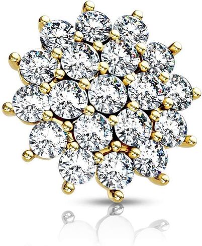 Internally Threaded CZ Crystal Paved Sunburst Dermal Anchor Top (Silver Tone) in Saudi Arabia