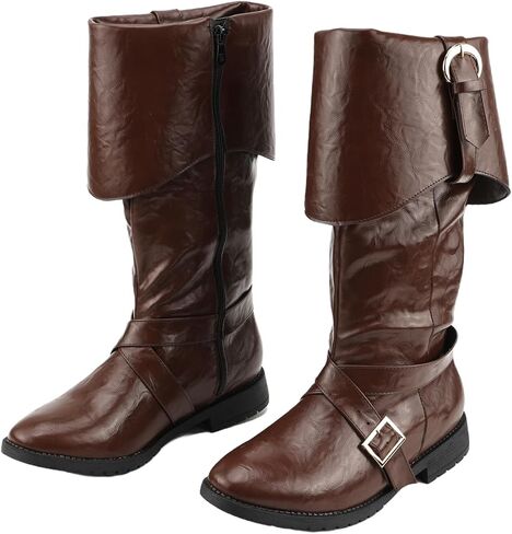 Mens Renaissance Pirate Viking Boots Steampunk Vintage Stage Button Boot for Halloween in Saudi Arabia