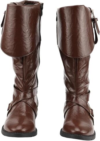 Mens Renaissance Pirate Viking Boots Steampunk Vintage Stage Button Boot for Halloween in Saudi Arabia