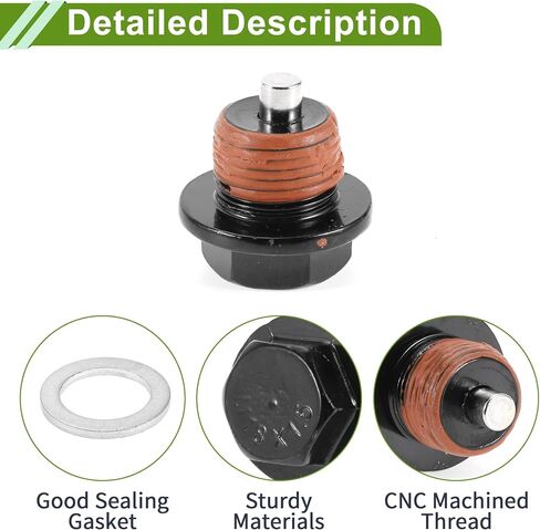 Universal Oil Drain Plug Anti Leakage Oil Pan Drain Bolt Screw Thread Repair Aluminum 2 Set with Gasket Black Red Magnetic M18x1.5 in Kuwait
