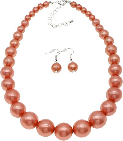 Utop Big Pearl Choker Necklace for Women Faux Pearl Beads Strand Necklace Earrings Set 1920s Pearl Costume Jewelry in Kuwait
