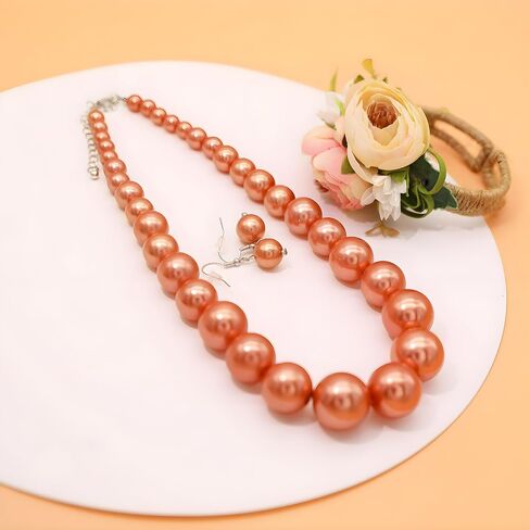 Utop Big Pearl Choker Necklace for Women Faux Pearl Beads Strand Necklace Earrings Set 1920s Pearl Costume Jewelry in Kuwait