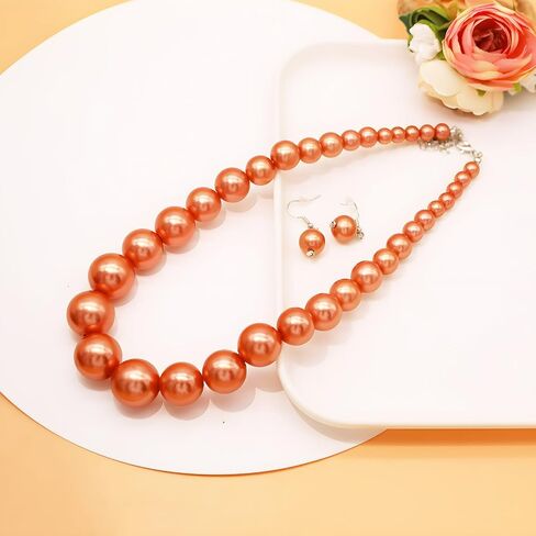 Utop Big Pearl Choker Necklace for Women Faux Pearl Beads Strand Necklace Earrings Set 1920s Pearl Costume Jewelry in Kuwait
