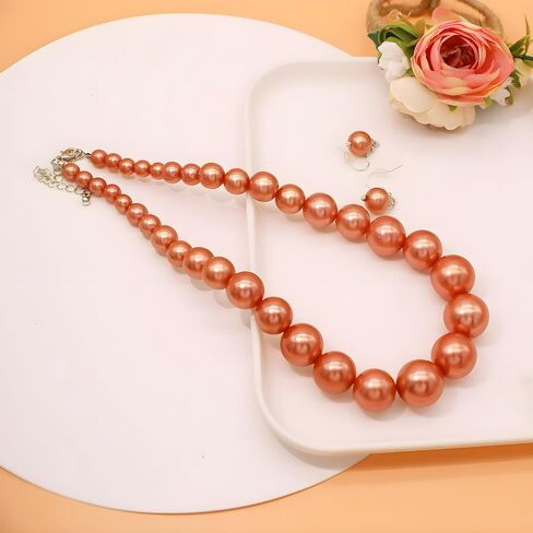 Utop Big Pearl Choker Necklace for Women Faux Pearl Beads Strand Necklace Earrings Set 1920s Pearl Costume Jewelry in Kuwait