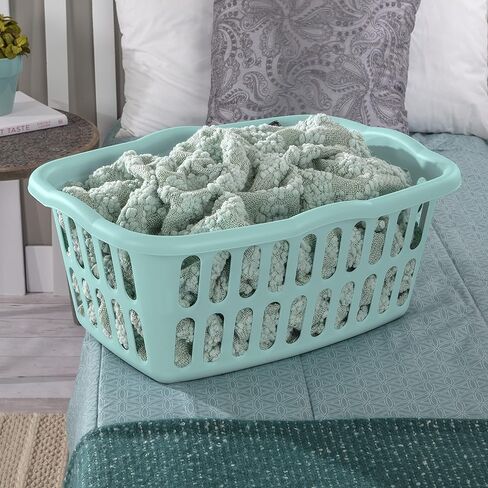 Sterilite 1.5 Bushel Plastic Clothes Laundry Basket Bins for Carrying, Sorting, and Folding Clothes, Assorted White and Aqua (24 Pack) in Kuwait