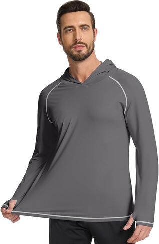 SILKWORLD UPF 50+ Fishing Shirts for Men Long Sleeve Sun Protection Hoodie UV SPF Rash Guard Workout Swim Shirts in Saudi Arabia