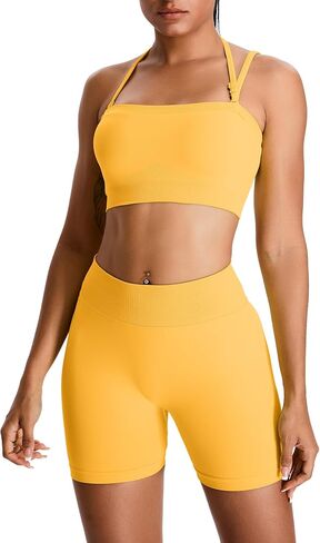 مجموعة تجريب ABOCIW Womens SELESS عالية الخصر SCRUNCH SCRUNCH SHORTS STRAP BANEAU BANEAU SPORTS BRA GYM SET in Saudi Arabia