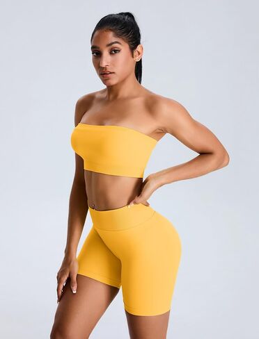 مجموعة تجريب ABOCIW Womens SELESS عالية الخصر SCRUNCH SCRUNCH SHORTS STRAP BANEAU BANEAU SPORTS BRA GYM SET in Saudi Arabia