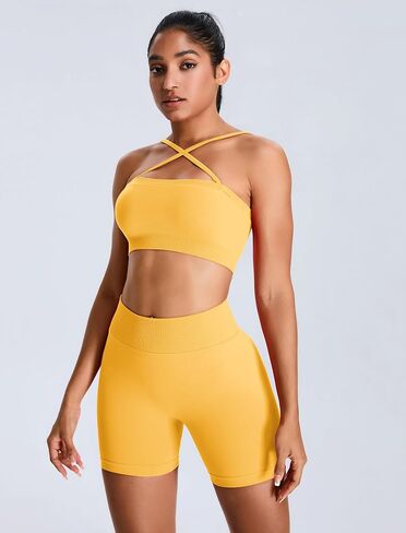 مجموعة تجريب ABOCIW Womens SELESS عالية الخصر SCRUNCH SCRUNCH SHORTS STRAP BANEAU BANEAU SPORTS BRA GYM SET in Saudi Arabia
