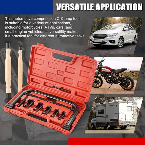 Valve Spring Compressor C Clamp Service Kit with 2 Valve Lappers, Auto Compression C-Clamp Tool Service Kit for ATV, Car, Motorcycle,Small Engine Vehicle Equipment (Blue) in Saudi Arabia