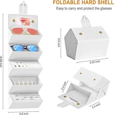 Travel Case for Sunlgasses and Jewelry, Foldable Jewelry Case Eye Glasses Organizer, Hanging Loop, Interior Mirror in Saudi Arabia