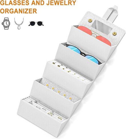 Travel Case for Sunlgasses and Jewelry, Foldable Jewelry Case Eye Glasses Organizer, Hanging Loop, Interior Mirror in Saudi Arabia