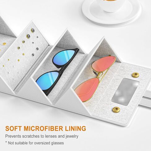 Travel Case for Sunlgasses and Jewelry, Foldable Jewelry Case Eye Glasses Organizer, Hanging Loop, Interior Mirror in Saudi Arabia