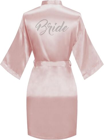 Women's Kimono Bride Bridesmaid Robes with Rhinestones Short Satin Bathrobes Wedding Party Getting Ready Day in Kuwait