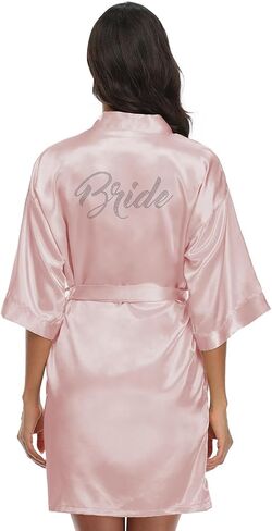 Women's Kimono Bride Bridesmaid Robes with Rhinestones Short Satin Bathrobes Wedding Party Getting Ready Day in Kuwait