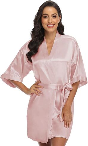 Women's Kimono Bride Bridesmaid Robes with Rhinestones Short Satin Bathrobes Wedding Party Getting Ready Day in Kuwait