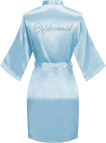 Women's Kimono Bride Bridesmaid Robes with Rhinestones Short Satin Bathrobes Wedding Party Getting Ready Day in Kuwait