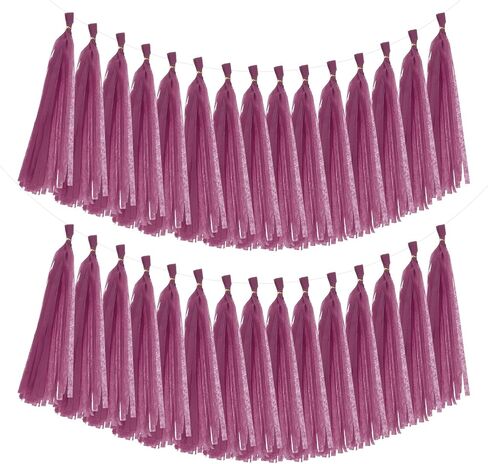 MECCANIXITY 40Pcs Tassel Garland Banner Tissue Paper for Streamers Party Decorations, Valentine's Day Birthday Decor for Women with Rope and Tie Wire (Wine Red, 14.6Inch) in Saudi Arabia