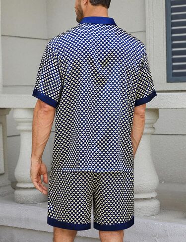 SWOMOG Mens Satin Pajamas Set Silk Pj Sets Short Sleeve Button Down 2 PCS Sleepwear with Drawstring & Pockets S-3XL in Saudi Arabia