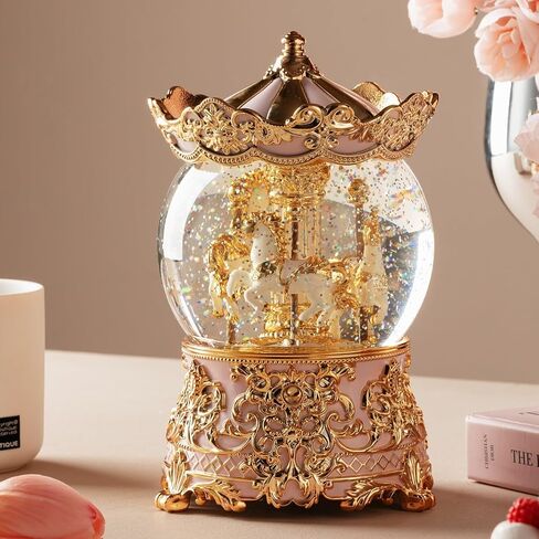 Carousel Music Box Princess Unicorn Musical Snow Globe for Girls and Women Baby Kids Sister Daughter Mom Granddaughter Grandma Christmas Birthday Presents Gifts (Gold) in Saudi Arabia