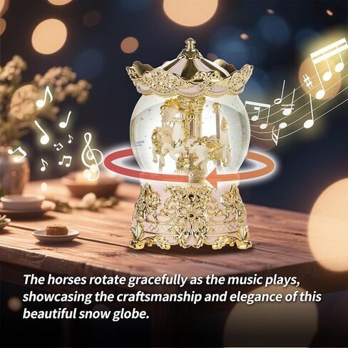 Carousel Music Box Princess Unicorn Musical Snow Globe for Girls and Women Baby Kids Sister Daughter Mom Granddaughter Grandma Christmas Birthday Presents Gifts (Gold) in Saudi Arabia