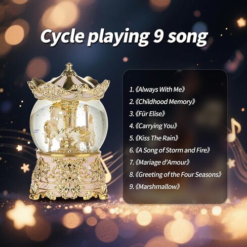 Carousel Music Box Princess Unicorn Musical Snow Globe for Girls and Women Baby Kids Sister Daughter Mom Granddaughter Grandma Christmas Birthday Presents Gifts (Gold) in Saudi Arabia