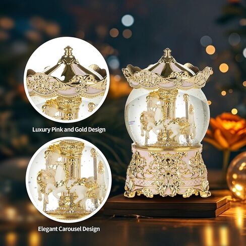 Carousel Music Box Princess Unicorn Musical Snow Globe for Girls and Women Baby Kids Sister Daughter Mom Granddaughter Grandma Christmas Birthday Presents Gifts (Gold) in Saudi Arabia