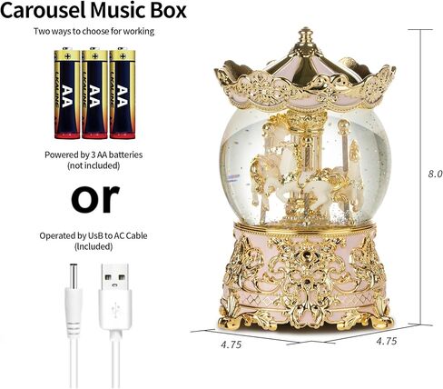 Carousel Music Box Princess Unicorn Musical Snow Globe for Girls and Women Baby Kids Sister Daughter Mom Granddaughter Grandma Christmas Birthday Presents Gifts (Gold) in Saudi Arabia