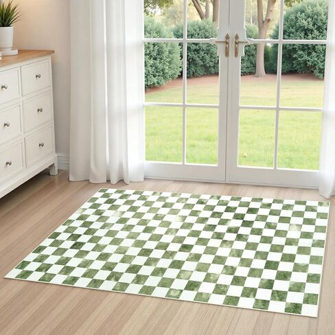 Uphome Indoor Outdoor Ombre Checkered Easy Jute Runner, 2x6 Washable Kitchen Runner Rug, Non Slip Hallway Rugs Low Pile, Stain Resistant Modern Floor Carpet for Hallways Entryway Bedroom, Green in Kuwait