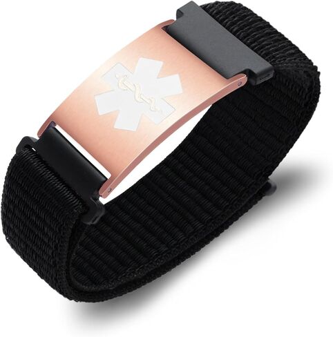 MAXZOOL Personalized Medical Alert ID Bracelets for Women Men - Custom Sport Medical Bracelets with Free Engraving - Hook and Loop Nylon Wristband Emergency Bracelet Adjustable (5.5-8.0 Inches) in Kuwait