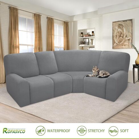100% Waterproof Reclining Sectional Couch Covers Fleece Stretch 4-Piece L Shape Recliner Sofa Cover Washable Non Slip Corner Couch Cover Recliner Slipcovers Protector (4 Seat, Silver Gray) in Saudi Arabia
