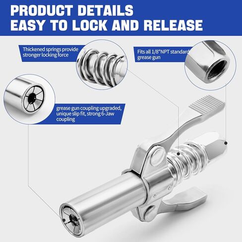 Grease Gun Coupler 1PCS Double Handle with 12" Spring Flex Hose Compatible with 12" Spring Flex Hose for 1/8" NPT Grease Gun Fittings, Quick Release Grease in Saudi Arabia