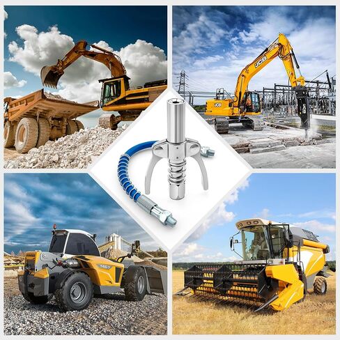 Grease Gun Coupler 1PCS Double Handle with 12" Spring Flex Hose Compatible with 12" Spring Flex Hose for 1/8" NPT Grease Gun Fittings, Quick Release Grease in Saudi Arabia
