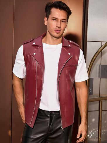 Lars Amadeus Faux Leather Vest for Men's Motorcycle Biker Sleeveless Jacket Zipper Riding PU Vest in Saudi Arabia
