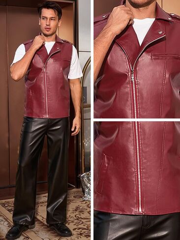 Lars Amadeus Faux Leather Vest for Men's Motorcycle Biker Sleeveless Jacket Zipper Riding PU Vest in Saudi Arabia
