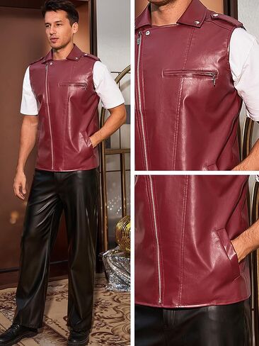 Lars Amadeus Faux Leather Vest for Men's Motorcycle Biker Sleeveless Jacket Zipper Riding PU Vest in Saudi Arabia