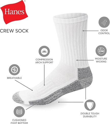 Hanes mens Crew Socks, 6-pair Pack Work Sock, Black, 6 12 US in Saudi Arabia