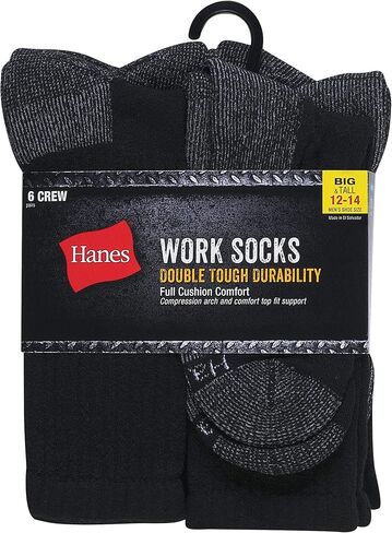 Hanes mens Crew Socks, 6-pair Pack Work Sock, Black, 6 12 US in Saudi Arabia