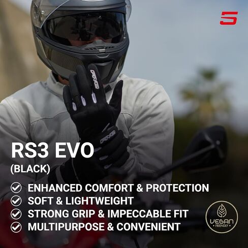 RS3 Evo Motorcycle Gloves for Men, Urban Riding Gloves for Motorcycle, Scooter and More – Black, Black-Red and Black-White, XS-3XL in Saudi Arabia