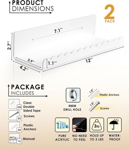 Forzacx Floating Shelves for Wall-2 Pack, Sturdy and Durable Shelves for Room Wall, Adhesive Floating Shelves for Bathroom & Bedroom, Fashionable Design, Easy to Install, Expand Space in Saudi Arabia