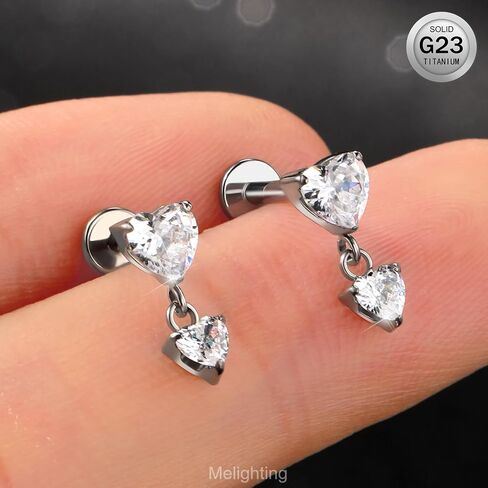 Melighting 16G Helix Earring Titanium G23 Dangle Flat Back Earring Internally Threaded Clear CZ Cartilage Earring 6/8 mm Helix Piercing Jewelry for Women Tragus Earring in Saudi Arabia
