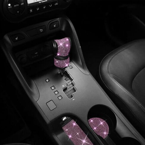 17 Pack Bling Car Seat Covers Set, Diamond Accessories Rhinestone Crystal Steering Wheel Cover, Velvet Breathable (Pink, Half Part Bling) in Kuwait